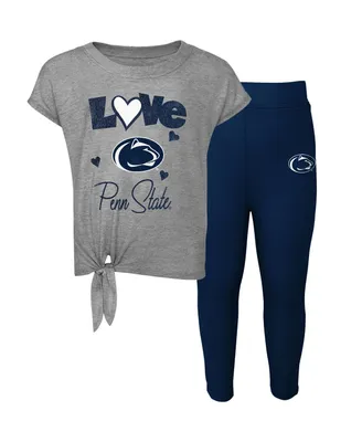 Little Boys and Girls Heathered Gray, Navy Penn State Nittany Lions Forever Love T-shirt and Leggings Set