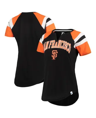 Women's Starter Black, Orange San Francisco Giants Game On Notch Neck Raglan T-shirt