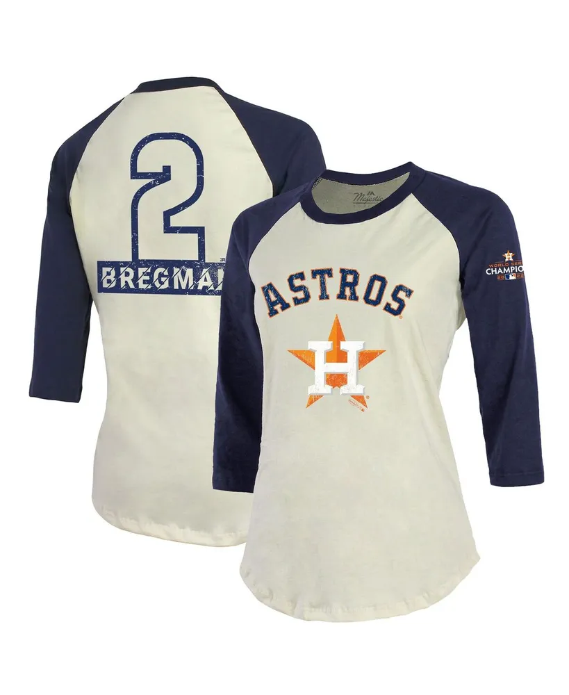 Majestic Women's Majestic Threads Alex Bregman Cream, Navy Houston Astros  2022 World Series Champions Name and Number Softhand 3/4 Raglan Sleeve T- shirt