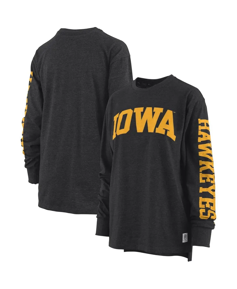 Women's Pressbox Heathered Black Iowa Hawkeyes Two-Hit Canyon Long Sleeve T-shirt