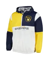 Men's G-iii Sports by Carl Banks Navy and Gold Milwaukee Brewers Fair Catch Half-Zip Hoodie