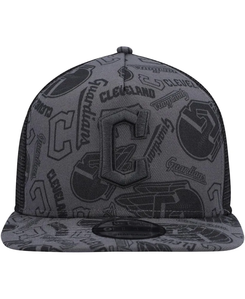 Men's New Era Black Cleveland Guardians Repeat A-Frame 9FIFTY Trucker Snapback Hat