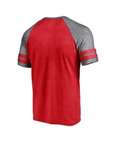 Men's Fanatics Heather Red Minnesota Twins Utility Two-Stripe Raglan Tri-Blend T-shirt