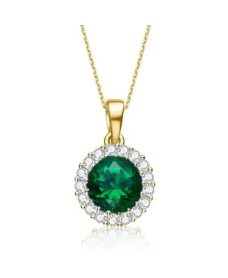 Genevive Cubic Zirconia Sterling Silver Emerald Round Pendant
