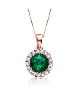 Genevive Cubic Zirconia Sterling Silver Emerald Round Pendant