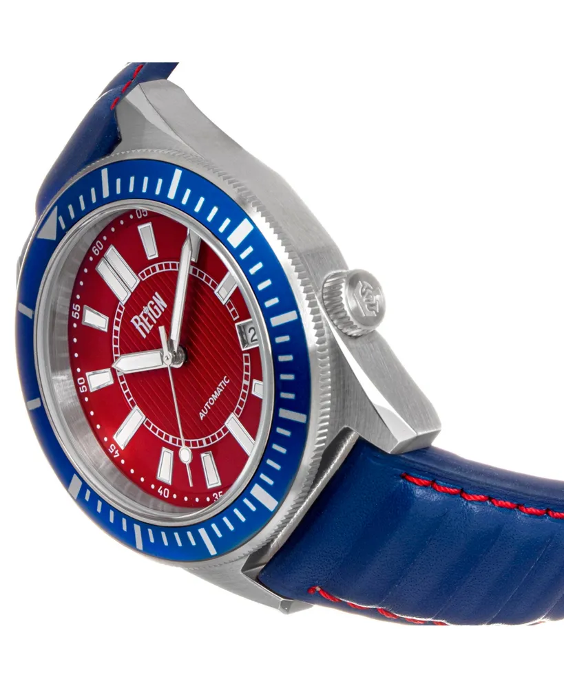 Reign Men Francis Leather Watch - Blue/Red, 42mm