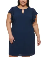 Jessica Howard Plus Seersucker Keyhole A-Line Dress