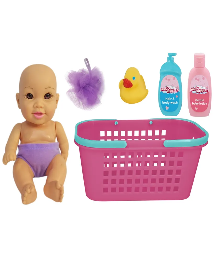 Magic Nursery Bath Caddy 8" Baby Doll Playset Doll With Brown Eyes, New Adventures, Children's Pretend Play, Ages 2 and up