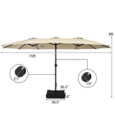 Costway 15FT Double-Sided Twin Patio Umbrella Outdoor Market W/ Crank & Base