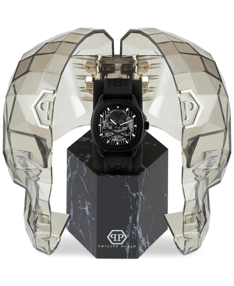 Philipp Plein Men's Automatic Skeleton Spectre Black Silicone Strap Watch 42mm