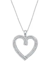 Diamond Double Row Heart Pendant Necklace (1/2 ct. t.w.) in Sterling Silver, 16" + 2" extender