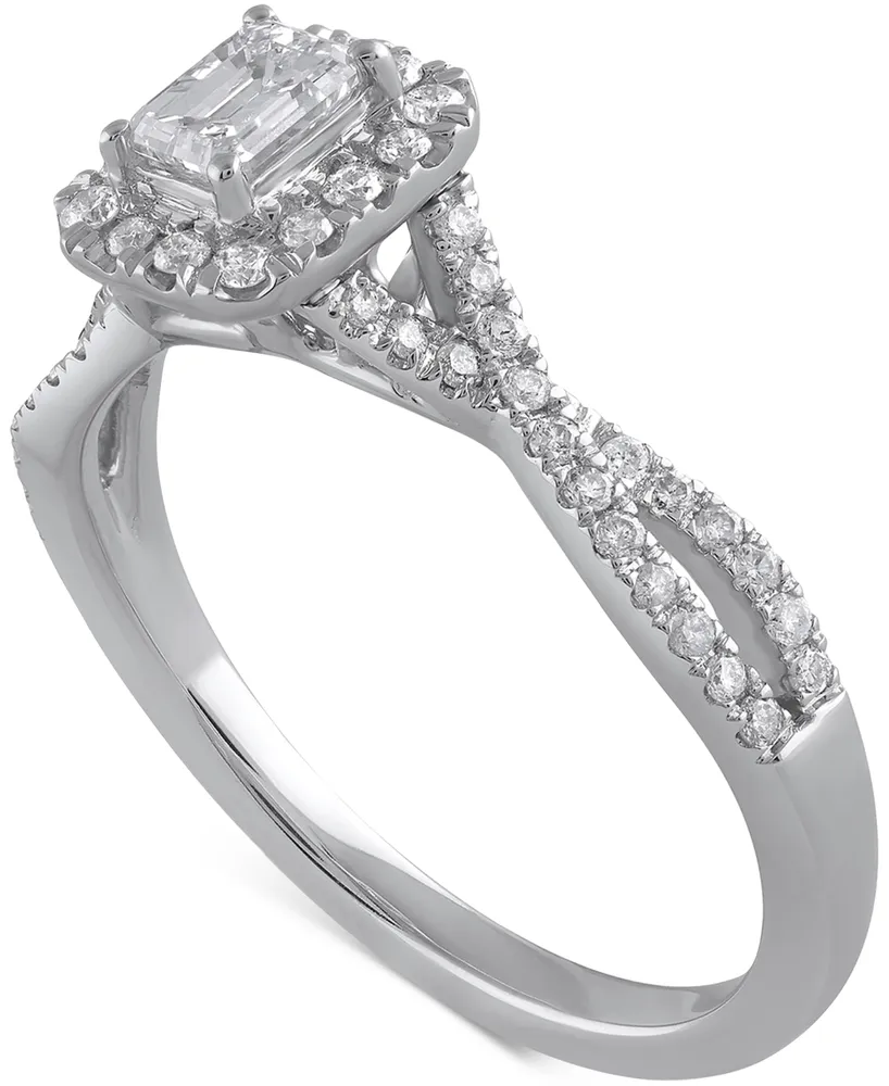 Macy's Diamond Emerald-Cut Twist Shank Engagement Ring (5/8 ct. t.w.) in  14k White Gold