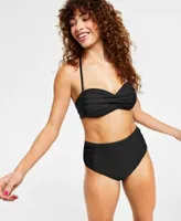 Bar Iii Twist Bandeau Bikini Top Shirred Side High Waist Bottoms Created For Macys