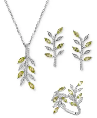 Peridot Diamond Twig Jewelry Collection In Sterling Silver