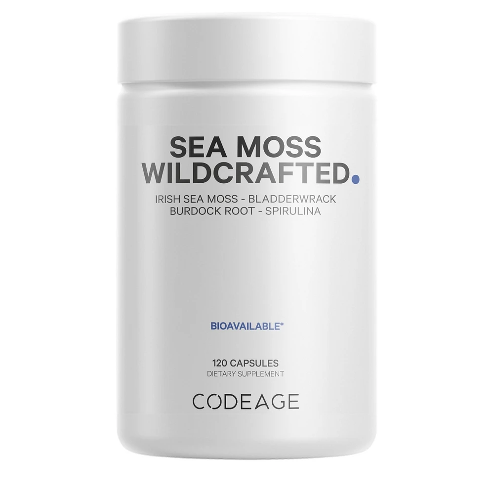 Codeage Raw Wildcrafted Irish Sea Moss Supplement, Spirulina Algae, Bladderwrack Seaweed, Burdock Root, Black Pepper, Non-gmo, 120 Capsules