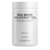 Codeage Raw Wildcrafted Irish Sea Moss, Bladderwrack, Burdock, Spirulina & BioPerine Black Pepper Supplement - 120ct