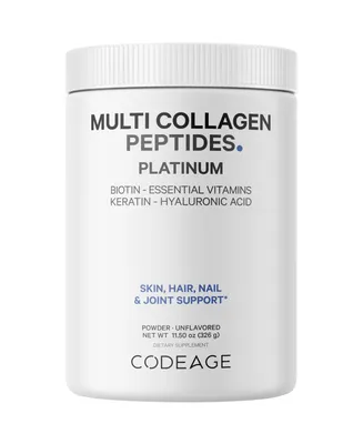 Codeage Platinum Multi Collagen Peptides Powder, Biotin, Vitamin C, Keratin, Hydrolyzed Collagen Protein - 11.50 oz