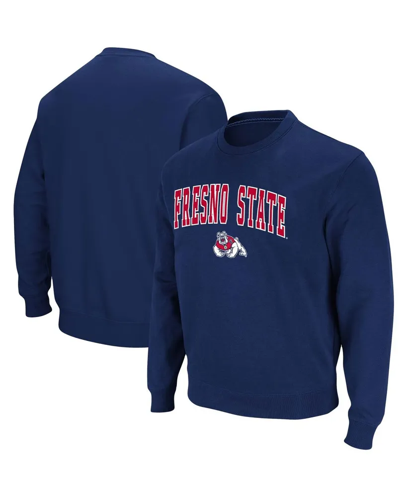 Men's Colosseum Navy Fresno State Bulldogs Arch and Logo Tackle Twill Pullover Sweatshirt