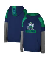 Big Boys and Girls Colosseum Navy Notre Dame Fighting Irish Colorblocked Raglan Pullover Hoodie