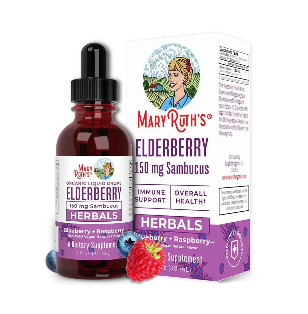 MaryRuth's Organic Elderberry Liquid Drops Alcohol Free Blueberry + Raspberry