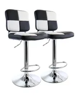 Elama 2 Piece Adjustable Faux Leather Bar Stool in Black and White with Chrome Base