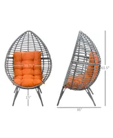 Outsunny Egg Chair w/ Soft Cushion, Teardrop Cuddle Seat, Outdoor / Indoor, Pe Plastic Rattan Furniture, Adjustable Height, Orange