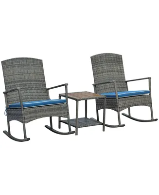 Outsunny 3 Piece Patio Rocking Chair Set, 2 Pe Wicker Rocking Chairs, Cushioned, 1 Two