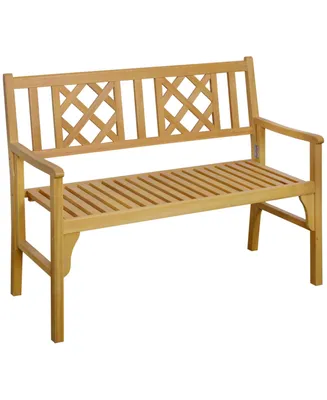 Outsunny Wooden Outdoor Garden Bench for 2, Portable Folding Bench, Natural