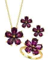 Rhodolite Garnet Flower Jewelry Collection In 14k Gold Plated Sterling Silver