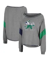 Women's Colosseum Heathered Gray Notre Dame Fighting Irish Amped Chevron Stripe Raglan Boat Neck Pullover Sweatshirt