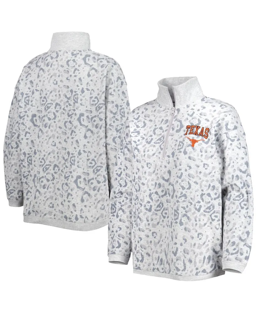 Women's Gameday Couture Heather Gray Texas Longhorns Leopard Quarter-Zip Sweatshirt