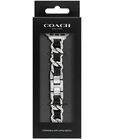 Coach Women's Silver-Tone Stainless Steel and Black Leather Chain Link Bracelet for Apple Watch, 38, 40, 41mm