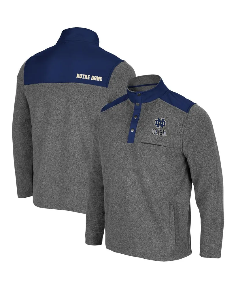 Men's Colosseum Heathered Charcoal and Navy Notre Dame Fighting Irish Huff Snap Pullover