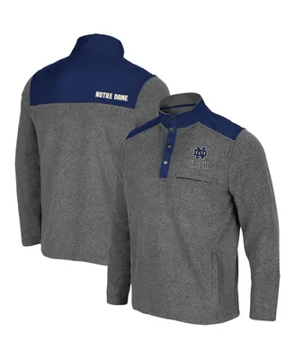 Men's Colosseum Heathered Charcoal and Navy Notre Dame Fighting Irish Huff Snap Pullover