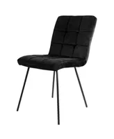 Elama 2 Piece Velvet Tufted Accent Chairs in Black with Black Metal Legs