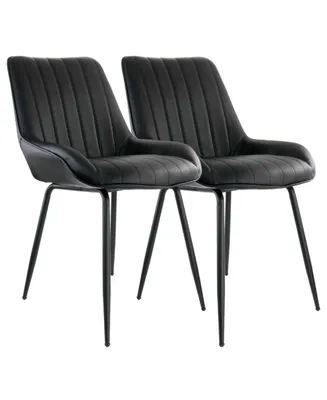 Elama 2 Piece Faux Leather Tufted Chair in Black with Black Metal Legs