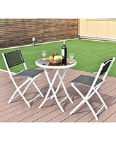 3 Pcs Folding Bistro Table Chairs Set Garden Backyard Patio Furniture