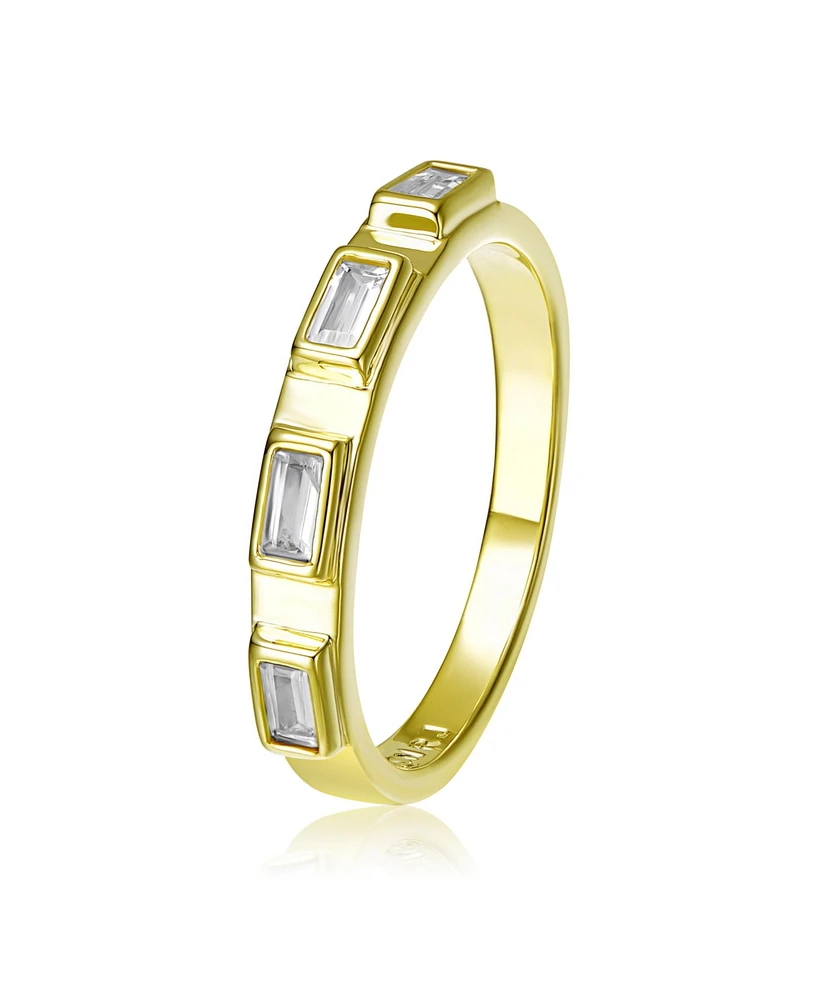 Rachel Glauber Ra 14K Gold Plated Baguette Cubic Zirconia Band Ring