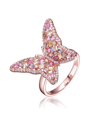 Rachel Glauber Ra 18K Rose Gold Plated Multi Color Cubic Zirconia Butterfly Ring