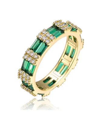 Rachel Glauber Ra 14k Yellow Gold Plated with Emerald & Cubic Zirconia Double Wedding Anniversary Band Eternity Ring