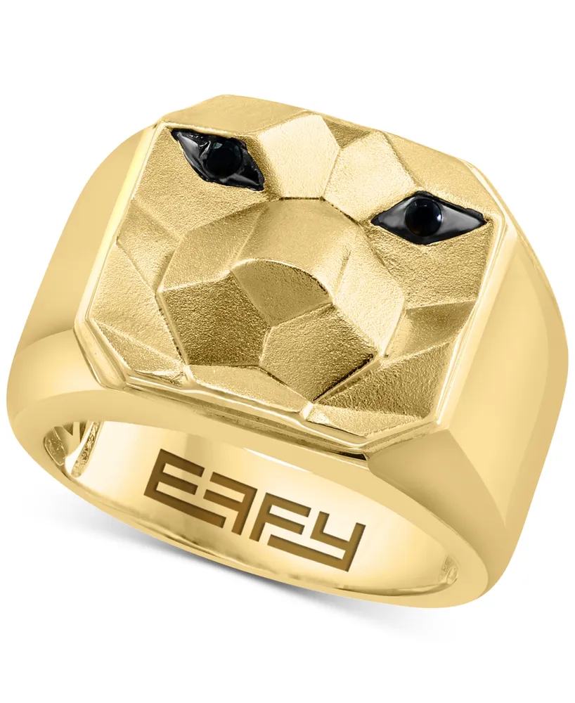 Effy Men's Black Spinel Lion Ring (1/10 ct. t.w.) in 14k Gold-Plated Sterling Silver