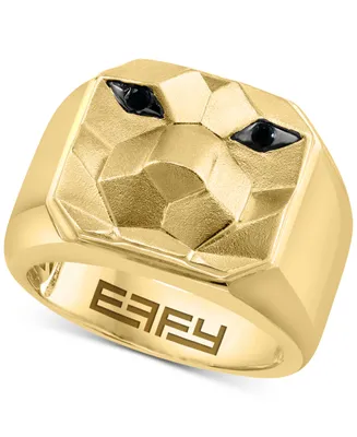 Effy Men's Black Spinel Lion Ring (1/10 ct. t.w.) in 14k Gold-Plated Sterling Silver