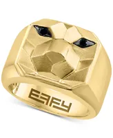 Effy Men's Black Spinel Lion Ring (1/10 ct. t.w.) in 14k Gold-Plated Sterling Silver