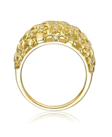 Rachel Glauber Ra 14k Yellow Gold Plated with Cubic Zirconia Dome-Shaped Textured Nugget Ring