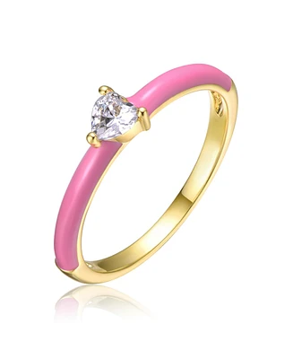 Rachel Glauber Ra Young Adults/Teens 14k Yellow Gold Plated with Cubic Zirconia Heart Solitaire Pink Enamel Ring