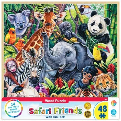 Masterpieces Wood Fun Facts Safari Friends 48 Piece Wood Jigsaw Puzzle