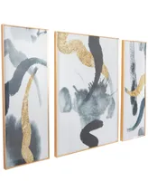 CosmoLiving by Cosmopolitan White Porcelain Abstract Framed Wall Art with Gold-Tone Aluminum Frame Set of 3, 15.7" x 1.5" x 35.5"