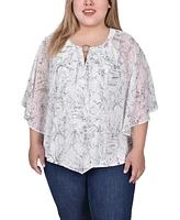 Ny Collection Plus Size Chiffon Poncho Top with Ring