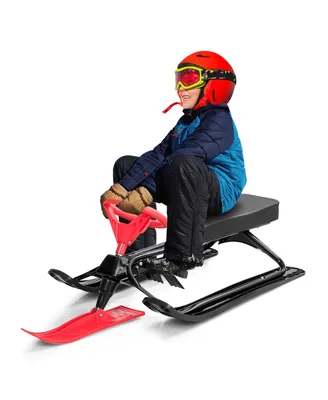 Costway Metal Snow Racer Sled w/Steering Wheel and Brakes Kids Snow Sand Grass Sliding