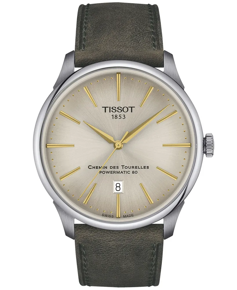 Tissot Men's Swiss Automatic Chemin des Tourelles Powermatic 80 Leather Strap Watch 42mm